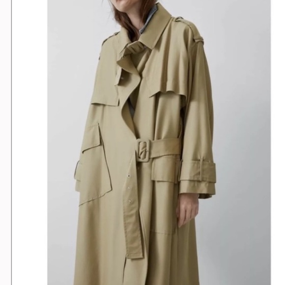 NWT Zara Womens Oversized Trench Coat Jacket Belted - Picture 6 of 14